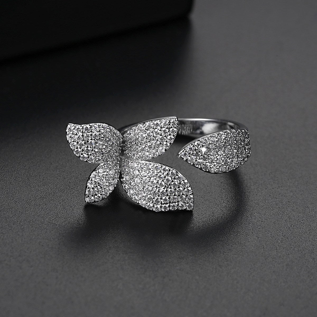 Flower Style Rhodium Plated Ring For Women