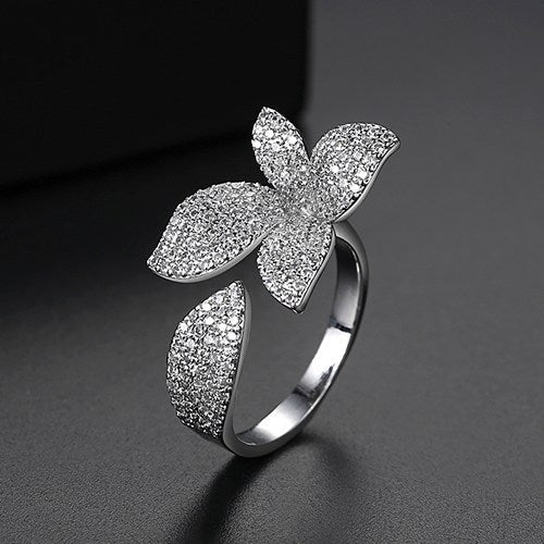 Flower Style Rhodium Plated Ring For Women