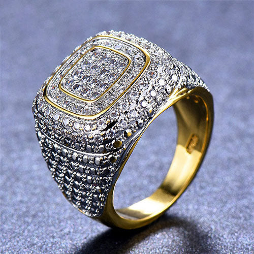 Gorgeous Male White Zircon Engagement Ring 14KT Yellow Gold Big Stone Rings For Men Vintage Wedding Rings