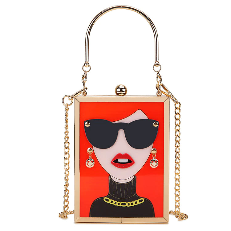 Get Acrylic Women With Glasses Style Clutch with Long Chain