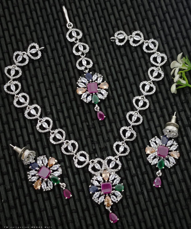 Get Beautiful Multi Silver Necklace with Teeka