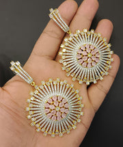 Get Beautiful Round Golden Crystal Earrings