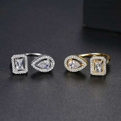 Gold Plated 2 Side Crystal Sone Ring For Women