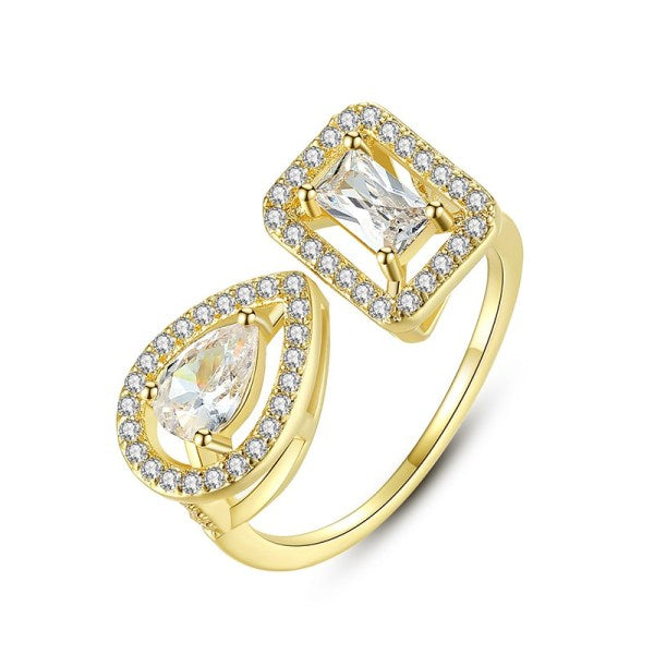 Gold Plated 2 Side Crystal Sone Ring For Women