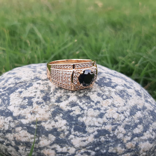 Goldplated Black Square with white Stones Ring For Men