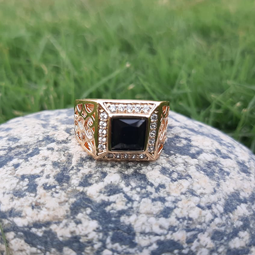 Goldplated Black Stone Square Style Ring For Men