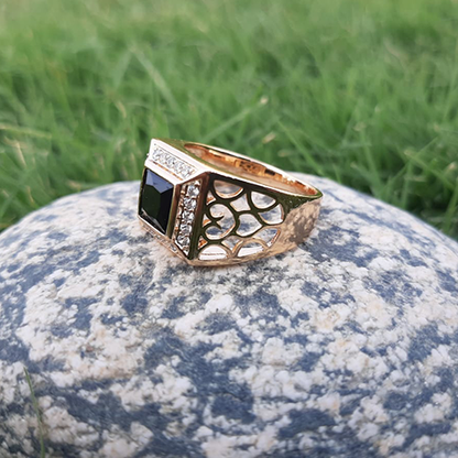 Goldplated Black Stone Square Style Ring For Men