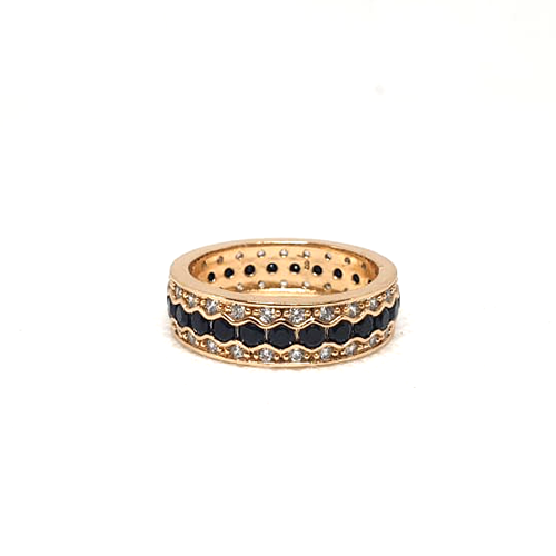 Goldplated Black Stones With Silver Stones Ring