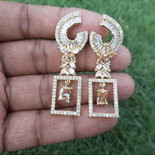 Goldplated Crystal  Champagne Stones Square Style Earrings