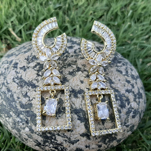 Goldplated Crystal Stones Square Style Earrings