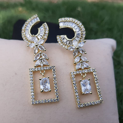Goldplated Crystal Stones Square Style Earrings