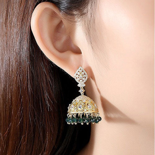 Goldplated Emerald Crystal Jhumki Earrings