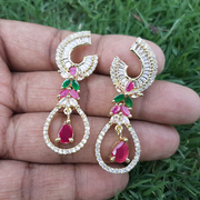 Goldplated Ruby Green Crystal  Stones Diamond Style Earrings