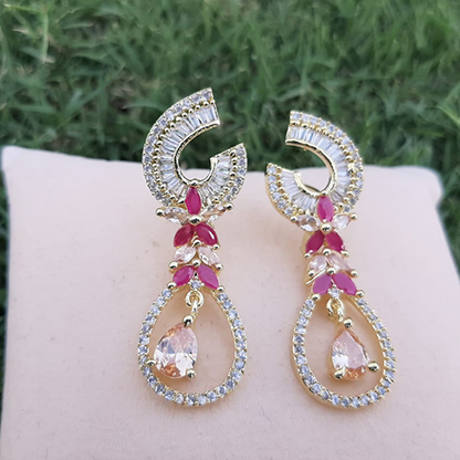 Goldplated Ruby with Champagne  Stones Diamond Style Earrings