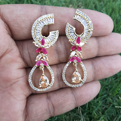 Goldplated Ruby with Champagne  Stones Diamond Style Earrings