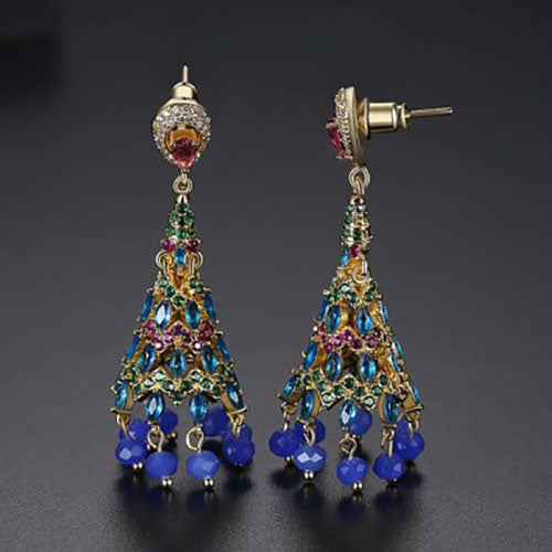 Beautiful Blue Crystals with Ruby Green Color Earrings - Eshaal Fashion