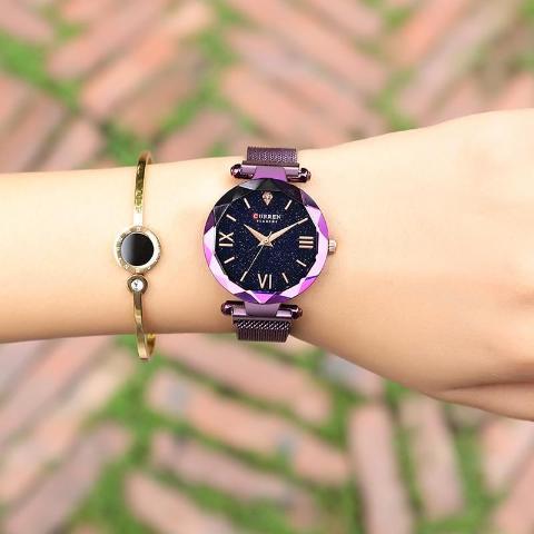 Curren Women Magnetic Watch- 9063 Stainless Steel Purple - Eshaal Fashion