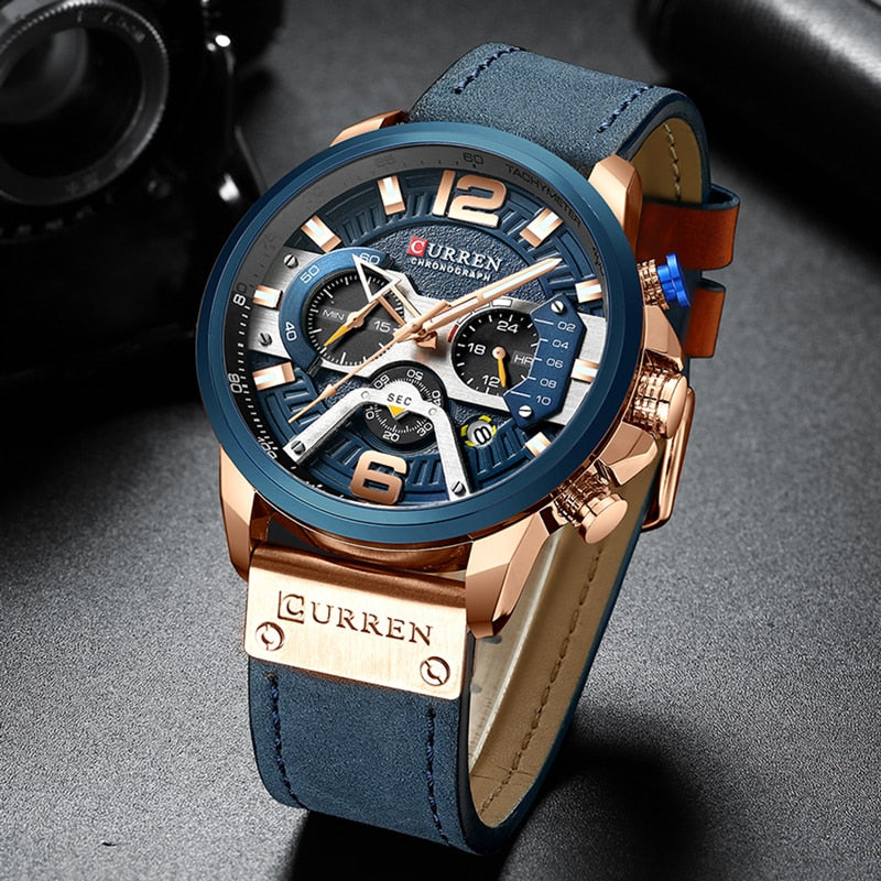 New Luxury Blue Dial With Blue Leather Strap Watch For Men