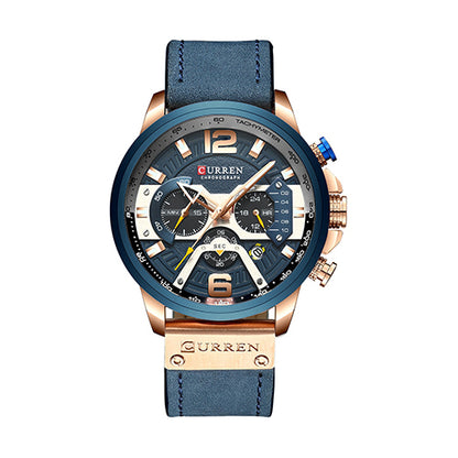 New Luxury Blue Dial With Blue Leather Strap Watch For Men