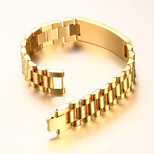 Personalized ID Men Bracelet Gold-color Stainless Steel DIY Engraving Words Chain Link Bracelet