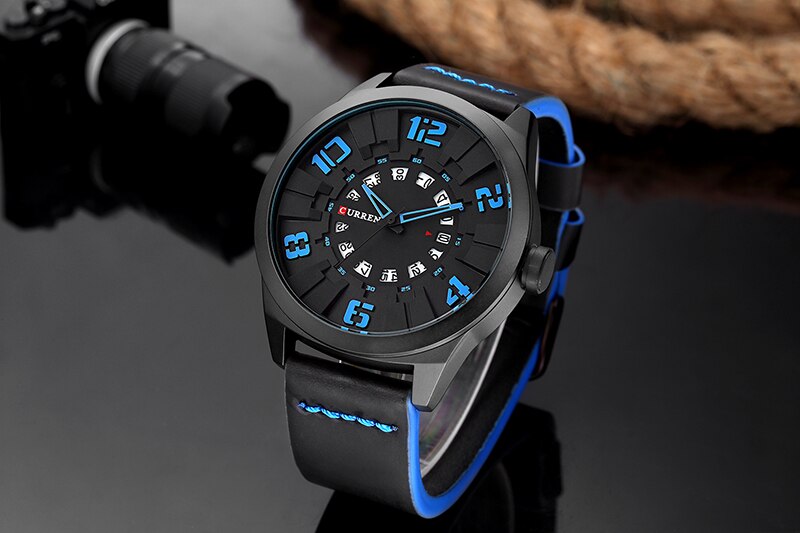 Curren Men's black and blue watch with black dial - Eshaal Fashion