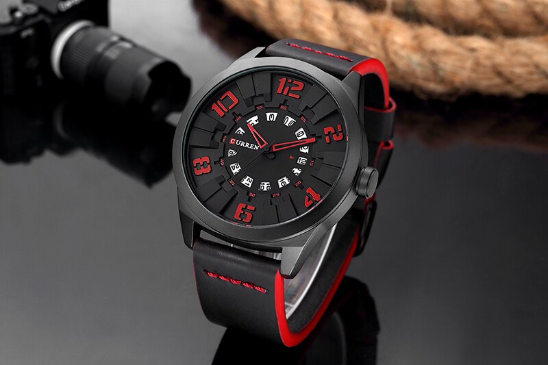 Curren Men's red & black watch with black dial - Eshaal Fashion