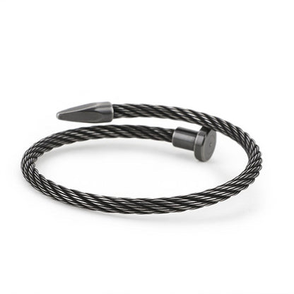 Rope String Grey Stainless Steel Men Bracelet