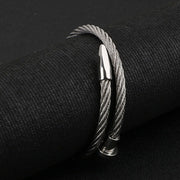 Rope String Silver Stainless Steel Bracelet For Men