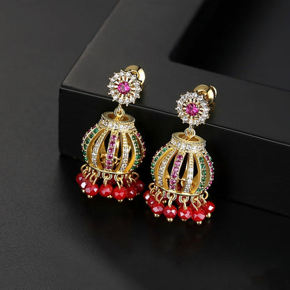 Ruby With Red Crystal Jhumki Earrings