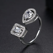 Silver Plated 2 Side Crystal Sone Ring For Women