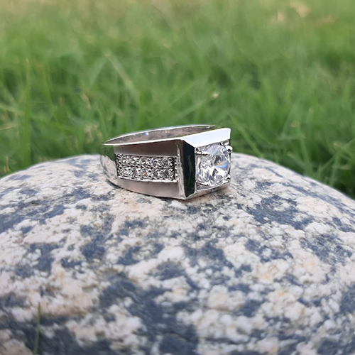 Silver Plated Crystal Ring For Men