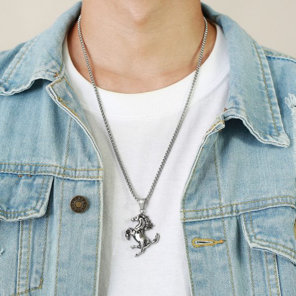 Get Exclusive Men Women Silver Horse Necklace Pendant with Chain