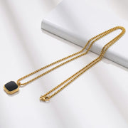 Goldplated Square Style Men Women Necklace Pendant with Chain