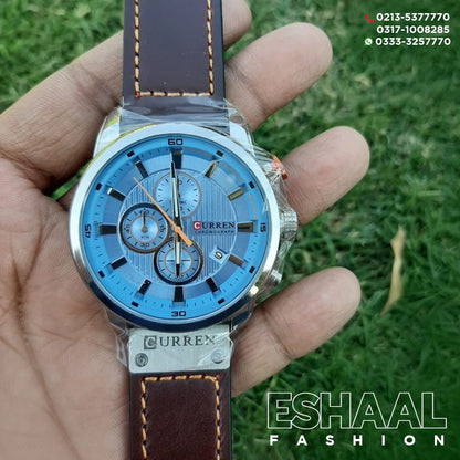 Curren Blue And Brown Sun Ray Dial Chronograph-Men Watch! - Eshaal Fashion