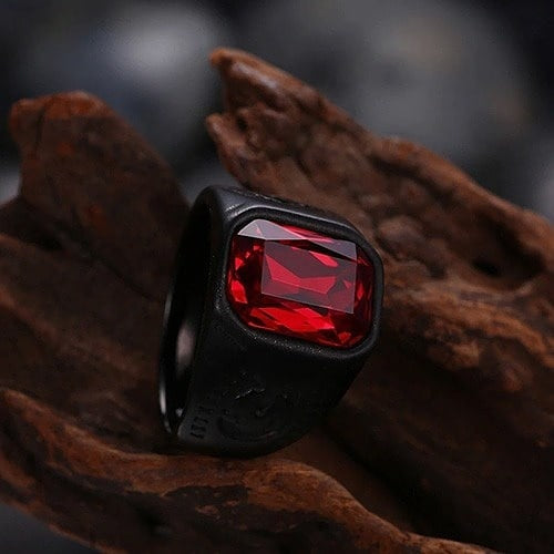 Men's Reality Red Stone Ring - Stainless Steel