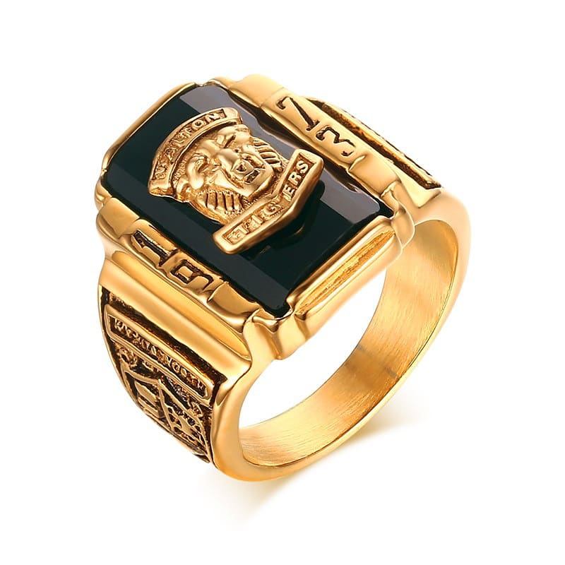Black Vintage Ring for Men Jewelry 1973 Walton Tiger Stainless Steel - Eshaal Fashion