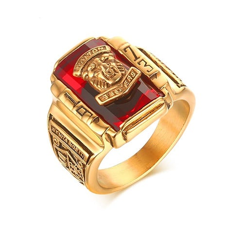 Red Vintage Ring for Men Jewelry 1973 Walton Tiger Stainless Steel