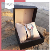 Silver Bangle with Silver Chain Watch Floral Dial STAINLESS STEEL  BRANDED ONE YEAR WARRANTY WATCH