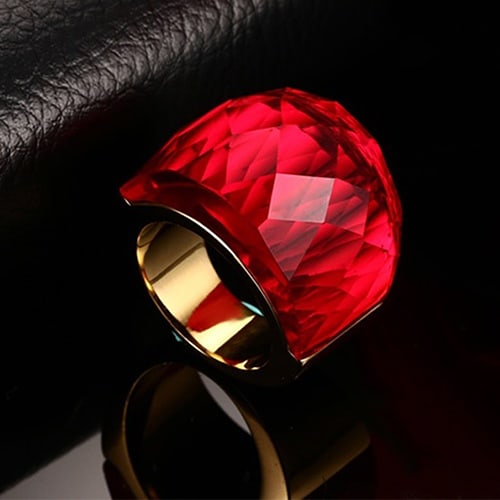 RED CRYSTAL STONE RING FOR WOMEN STAINLESS STEEL