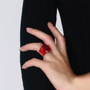 RED CRYSTAL STONE RING FOR WOMEN STAINLESS STEEL