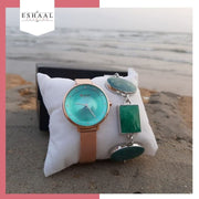 Sea Green Dial Copper Gold Watch with Bracelet – With Warranty