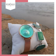 Sea Green Dial Copper Gold Watch with Bracelet – With Warranty