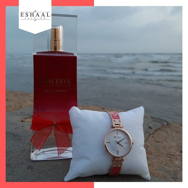 Combo of Curren Stainless Steel Watch and Graceful Perfume - Eshaal Fashion