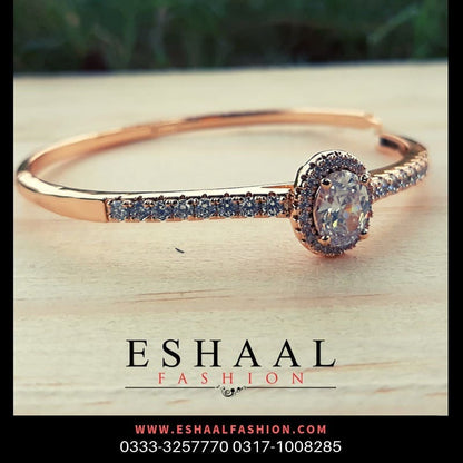 Gold Plated Big Crystal with Zircons Stainless Steel Bangles