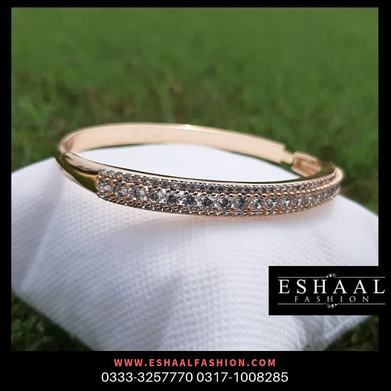 Gold Plated Zircons Layered Bangle Stainless Steel