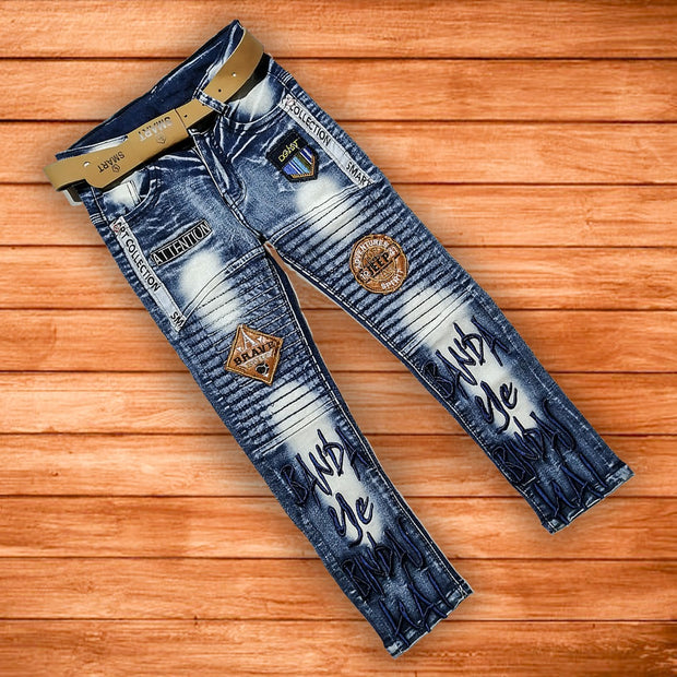 Fashionable Textured Blue Jeans for baba