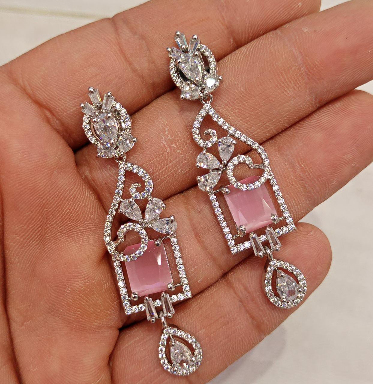 Get Elegant Pink Zircon Earrings