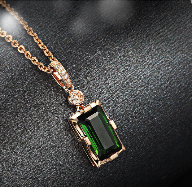 Emerald Green with Rose Gold Chain Pendant - Eshaal Fashion
