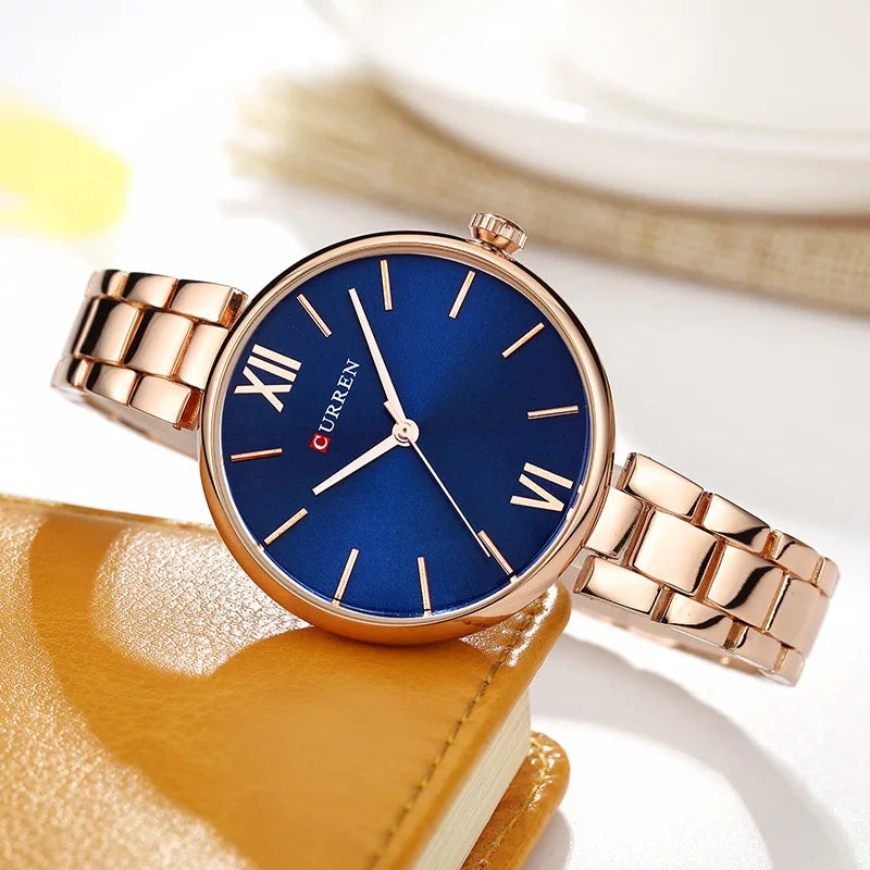 CURREN 9017 New Women Watches Luxury Brand Watch RoseGold Chain with Blue Dial Women Watch - Eshaal Fashion
