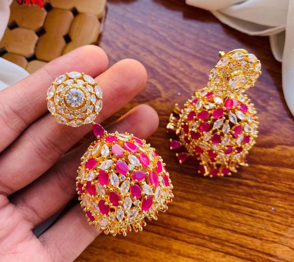 Get Beautiful Crystal Stones Jhumka Earrings